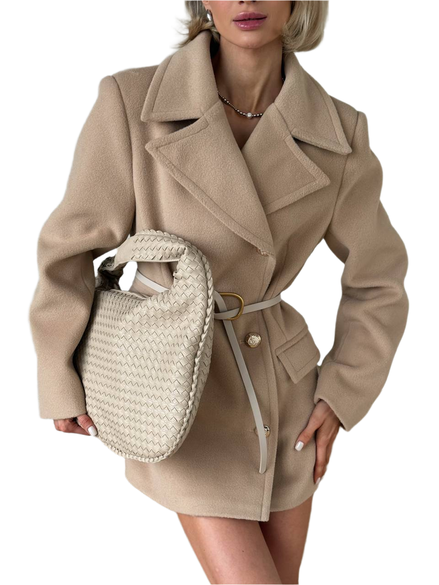 Womens Cashmere Blend Coat With Button Closure Beige