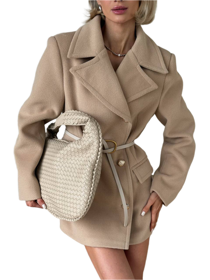 Womens Cashmere Blend Coat With Button Closure Beige
