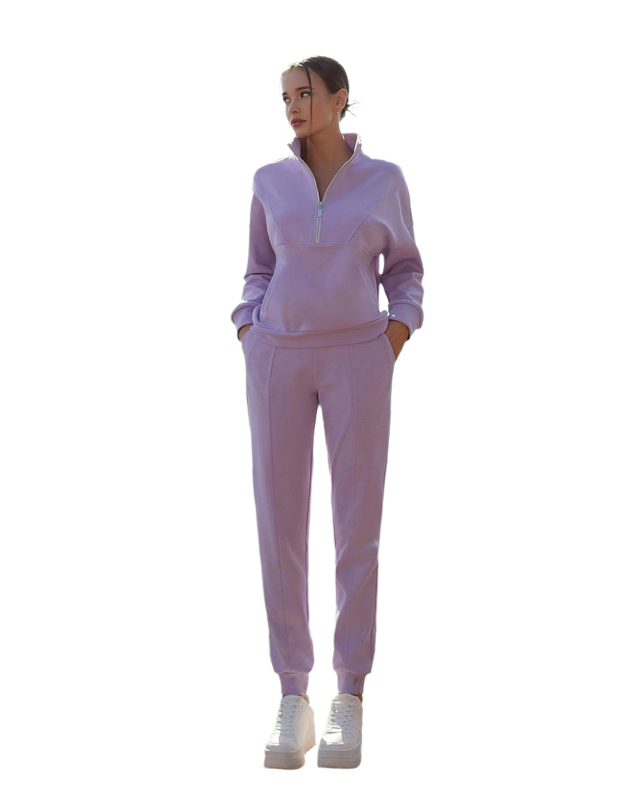 Women Lavender Lacoste Knit Suit with Zipper Sweatshirt and Pants