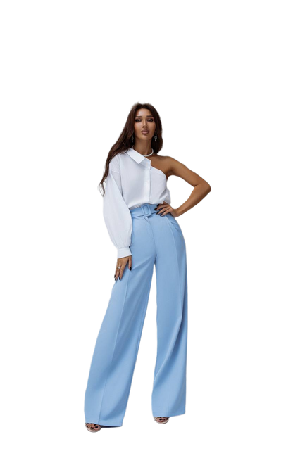 Womens One Shoulder Cotton Shirt with Balloon Sleeve