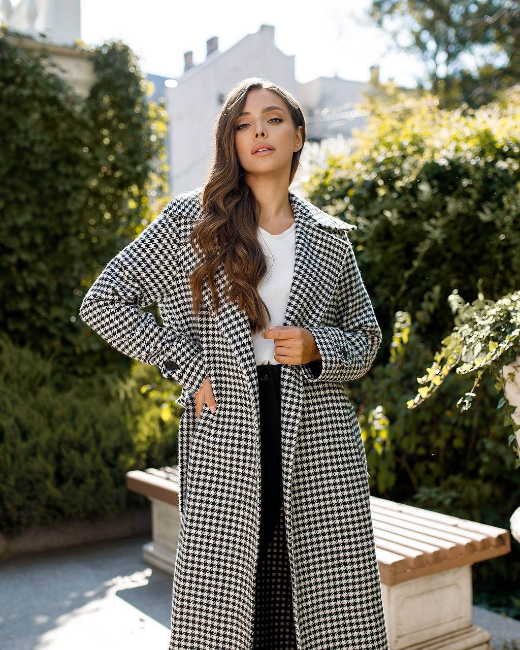 Womens Houndstooth Turkish Coat with Belt
