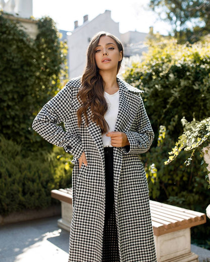 Womens Houndstooth Turkish Coat with Belt