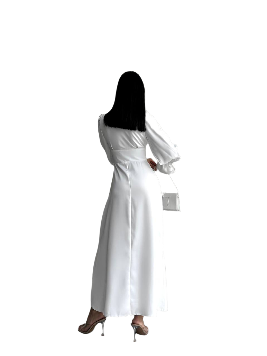 White dress with long sleeves on a white background