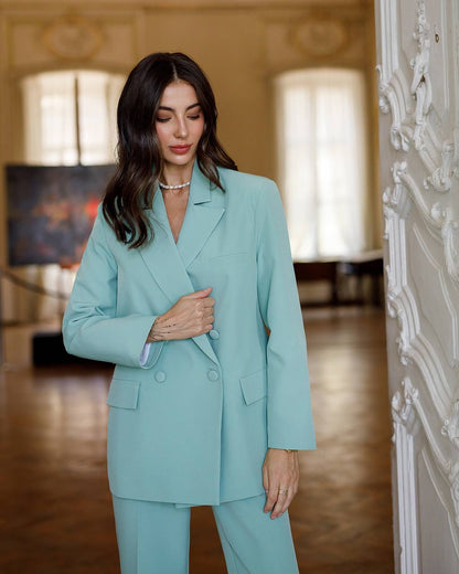 Luxury Diagonal Suiting Crepe Women's Suit in Blue