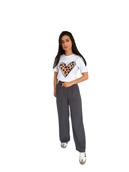 Casual Women's Two-Piece Outfit Cotton T-Shirt and Tailored Pants