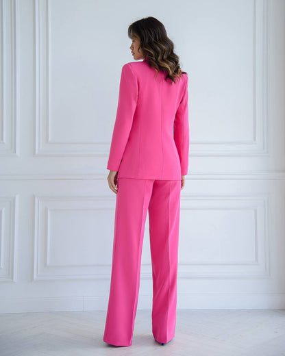 Prom Bridal Wedding Cocktail Graduation Pink Three-Piece Women Suit Jacket Top Trousers Pantsuit Palazzo Pants