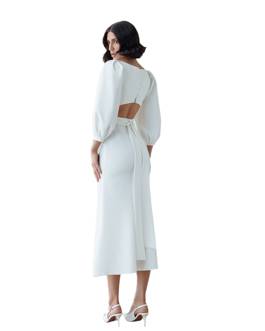 Womens Midi Dress Premium Suiting Crepe-Diagonal