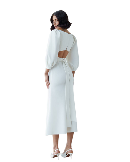 Womens Midi Dress Premium Suiting Crepe-Diagonal