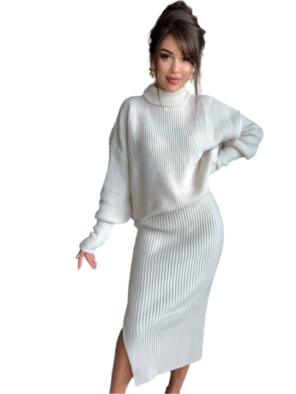 Madrid Warm Suit for Women Ribbed Knit Sweater and Skirt Set