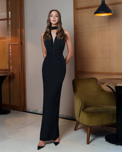 Elegant Backless Premium Suit Crepe Diagonal Dress for Women