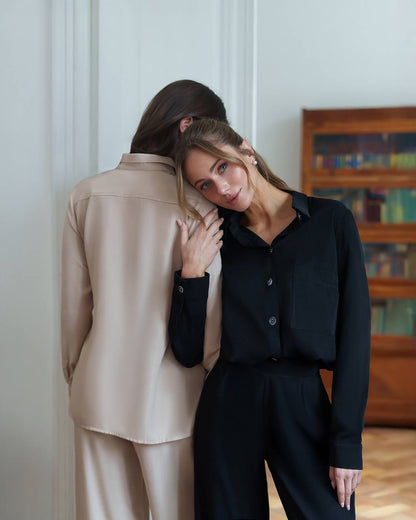 Womens Viscose Twill Shirt and Elastic Waist Pants Suit
