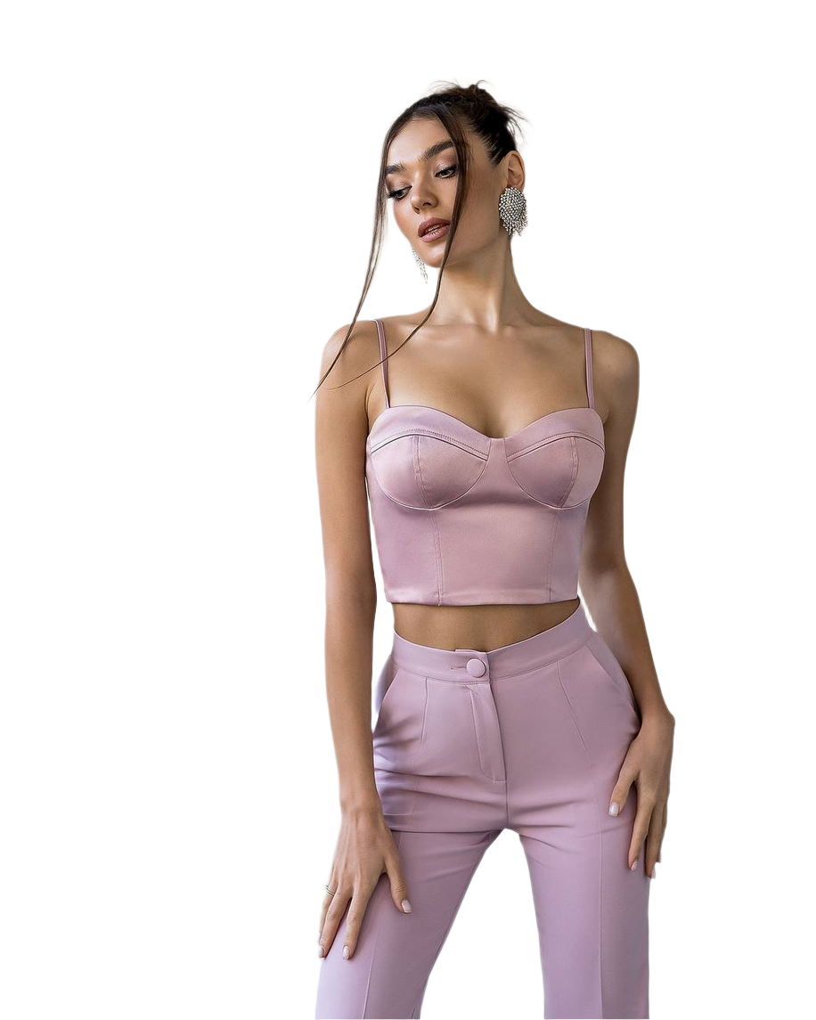 Women's Satin Crop Top in Lavender with Thin Straps