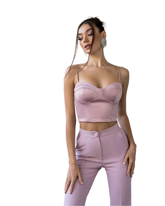 Women's Satin Crop Top in Lavender with Thin Straps