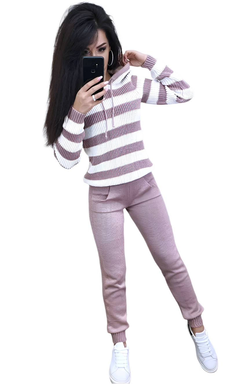 Warm Women's Knitted Suit with Hoodie and Jogger Pants