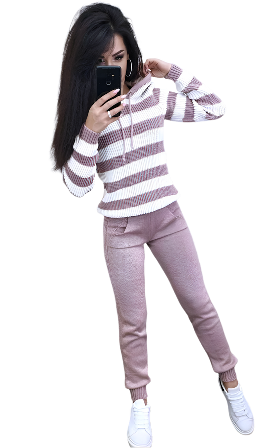 Warm Women's Knitted Suit with Hoodie and Jogger Pants