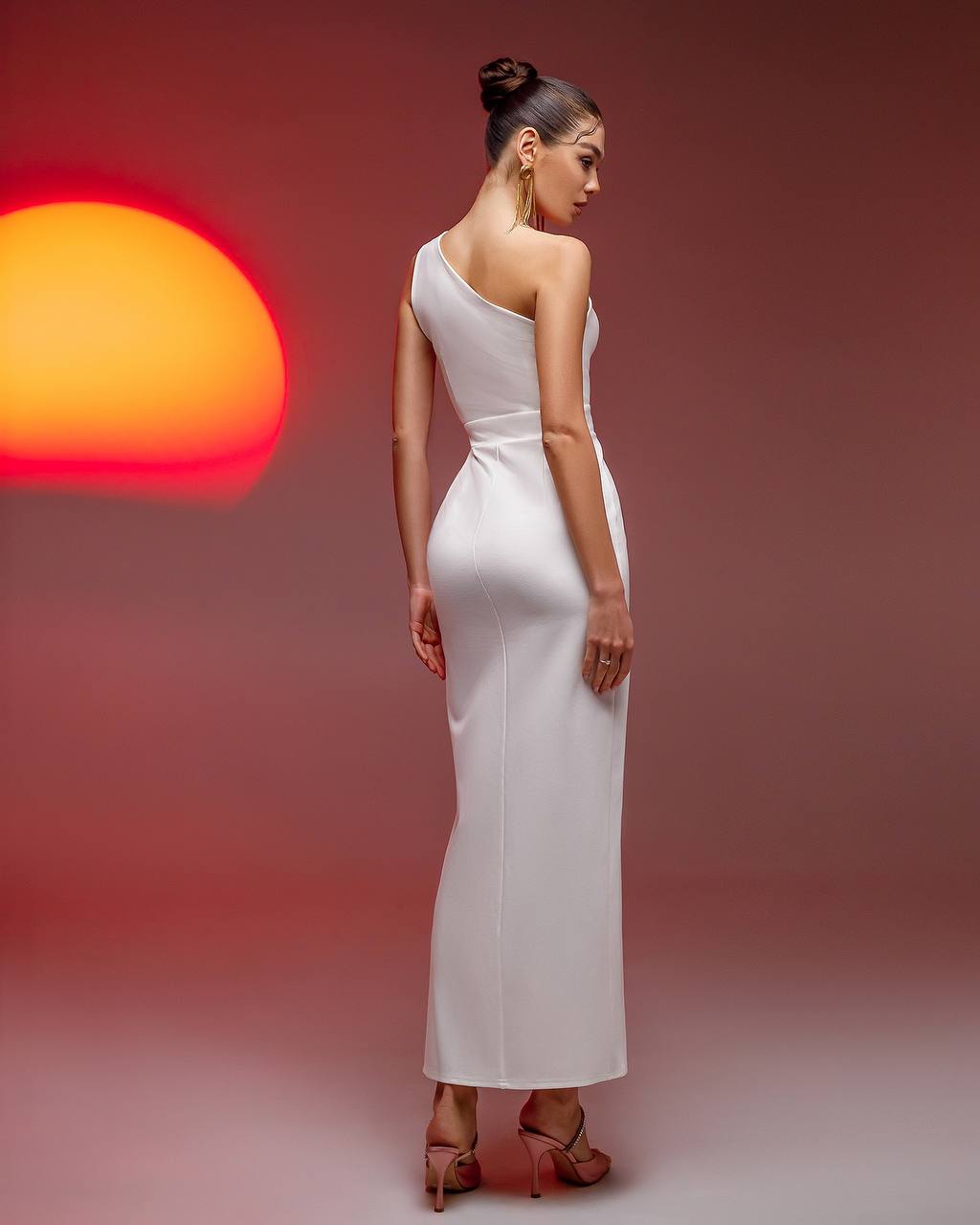 Womens One Shoulder Cutout Bandage Dress in Milk White