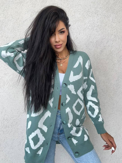 Womens Leo Cardigan Oversized Pattern Knit Sweater