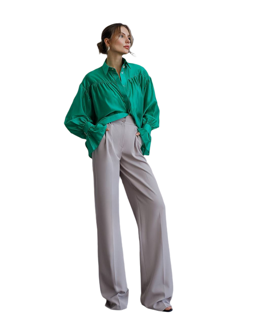 Wide Leg Trousers For Women In Suiting Crepe Diagonal Fabric