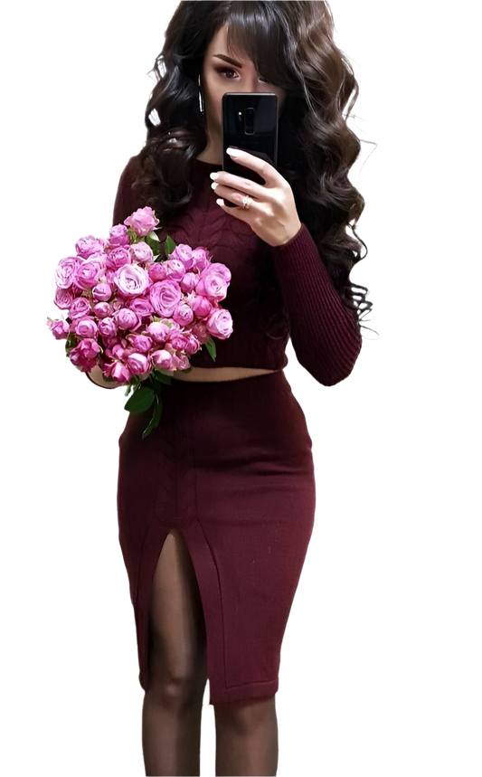 Ingrid Womens Cable Knit Sweater and Skirt Suit Set