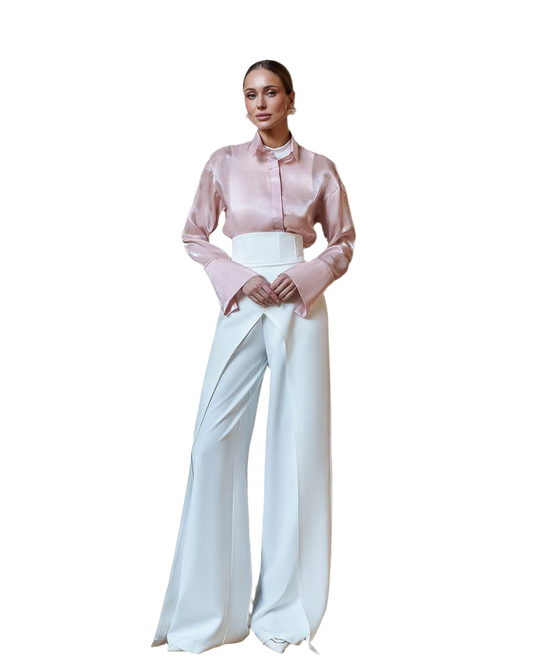 Premium Crepe Diagonal Suiting Pants with Corset Waistband for Women