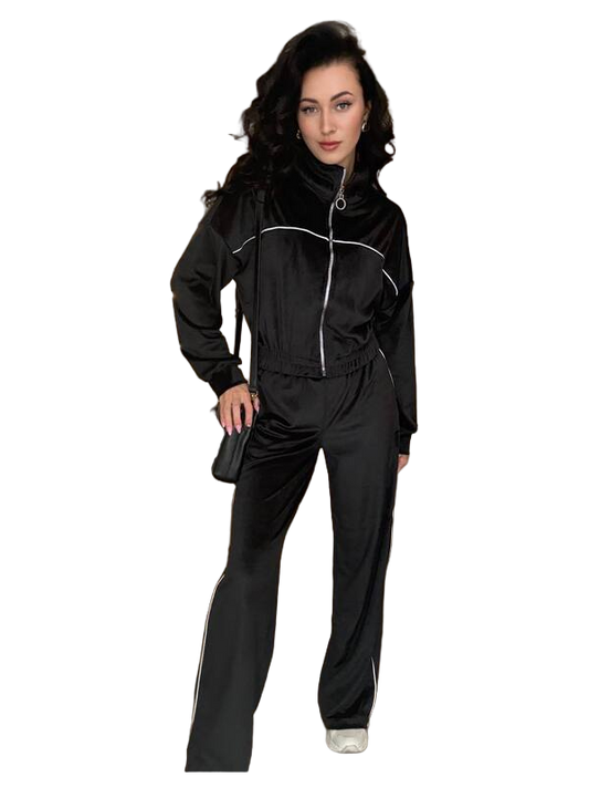 Stylish Black Velour Tracksuit for Women