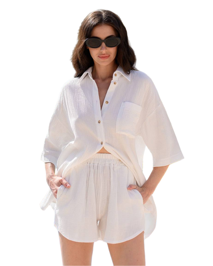 Womens Muslin Shirt and Shorts Summer Suit Set