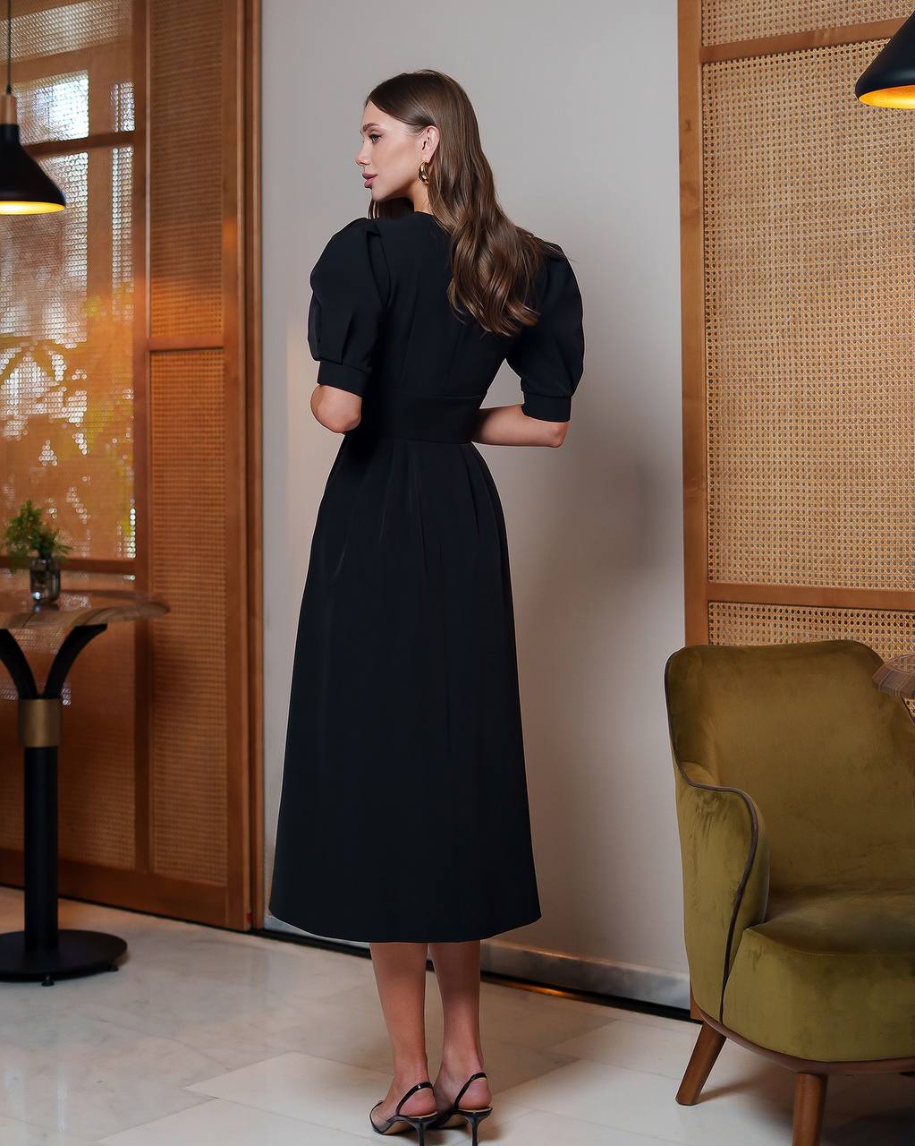 Elegant Women's Midi Dress Premium Crepe-Diagonal Fabric