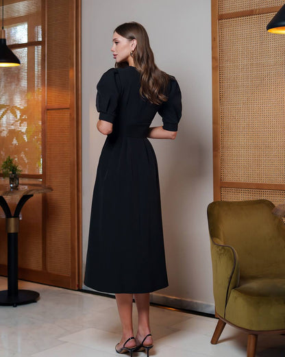 Elegant Women's Midi Dress Premium Crepe-Diagonal Fabric