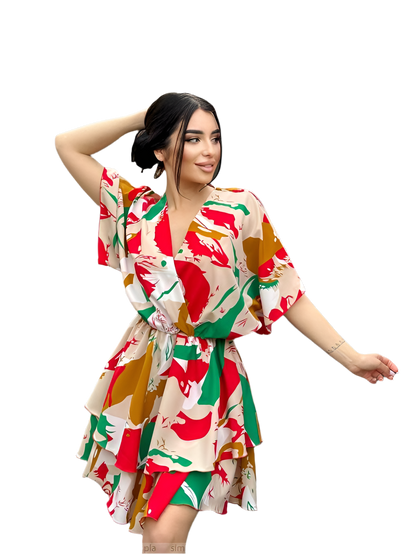 Bright Colorful Mini Dress in Silk Soft Fabric