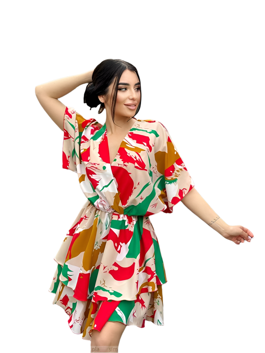 Bright Colorful Mini Dress in Silk Soft Fabric