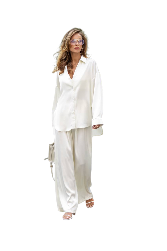 Luxury Satin Three-Piece Suit for Women White