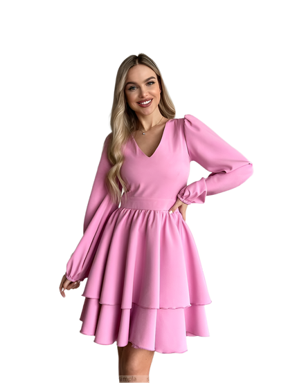 Lovely Pink Layered Dress with Long Sleeves for Special Occasions