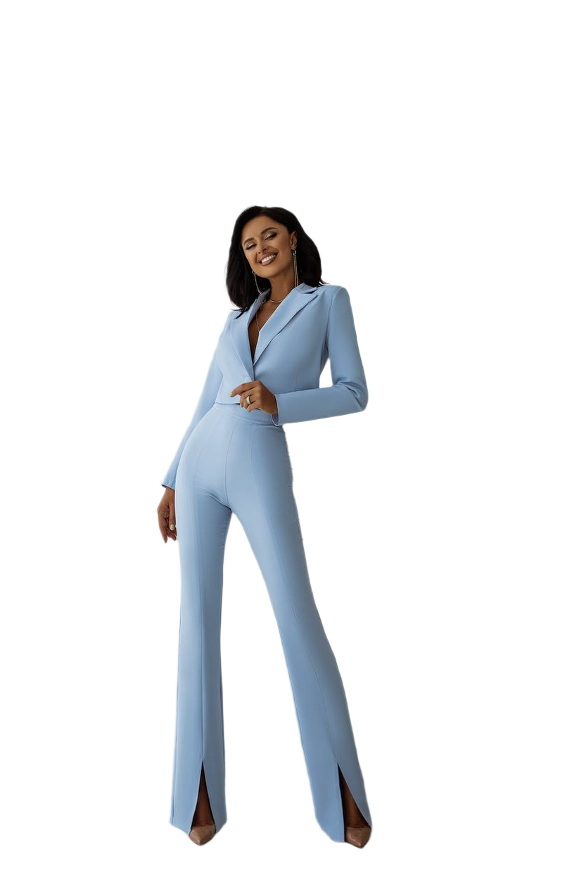 Womens Stylish Blue Suit Jacket with Lining in Diagonal Crepe Fabric