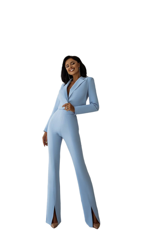 Womens Stylish Blue Suit Jacket with Lining in Diagonal Crepe Fabric