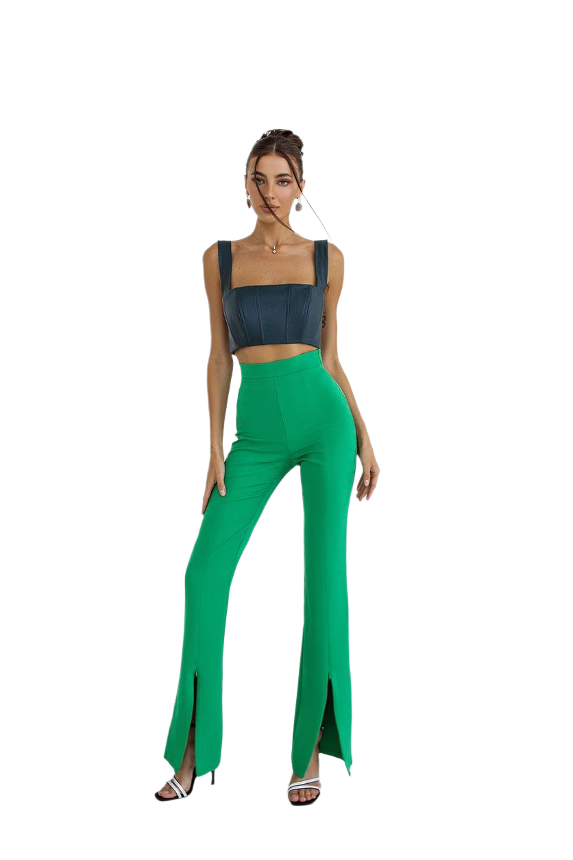Womens Slit Pants Diagonal Crepe High Waist