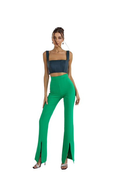 Womens Slit Pants Diagonal Crepe High Waist