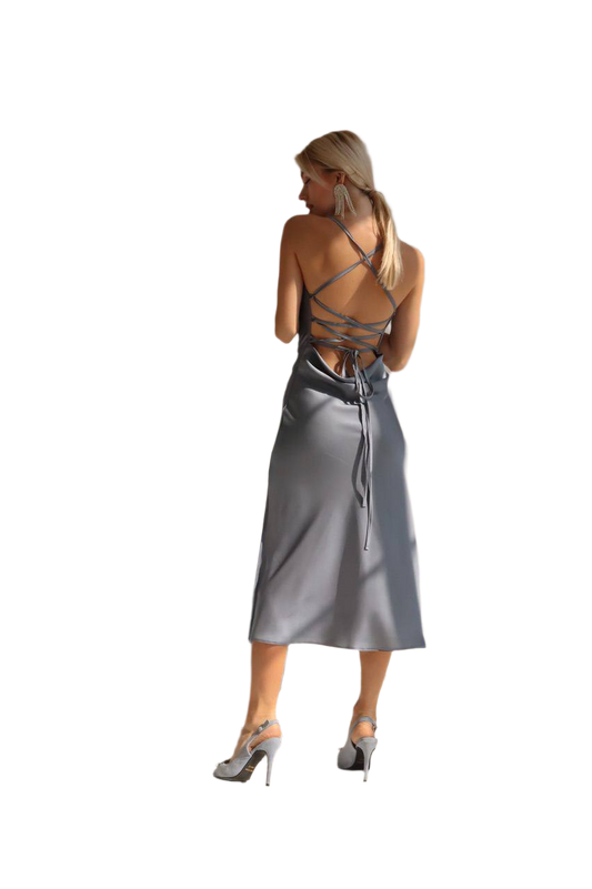 Elegant Silk Combination Dress for Women Midi Length