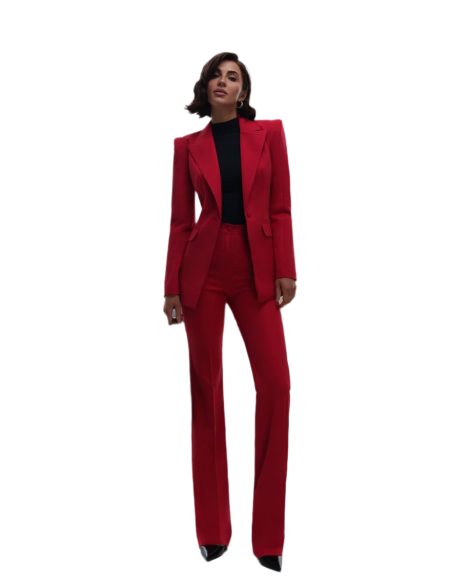 Womens Premium Crepe Diagonale Suit Red Blazer and Pants