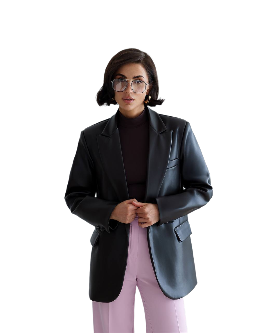 Womens Eco Leather Blazer on Suede Black and Wine