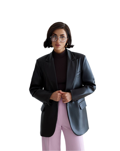Womens Eco Leather Blazer on Suede Black and Wine