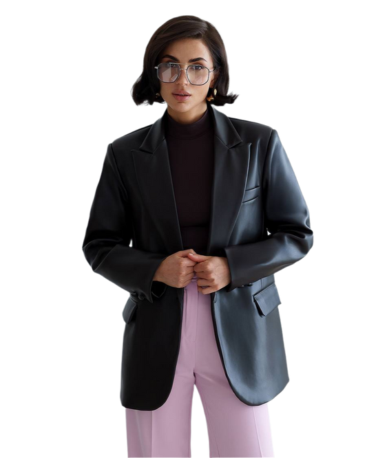 Womens Eco Leather Blazer on Suede Black and Wine