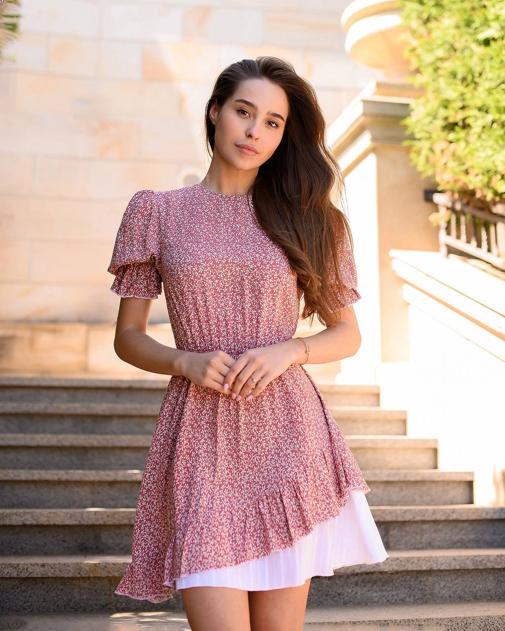 Printed Staple Twill Dress With White Cotton Insert For Women