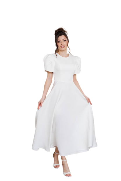 Elegant White Dress with Puff Sleeves for Women