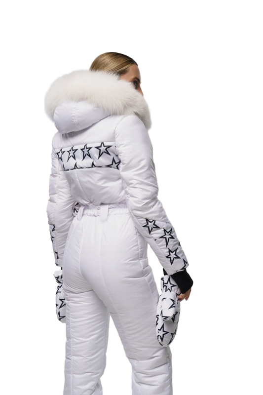 White Star Print Womens Winter Jumpsuit Insulated Ski Snow Suit