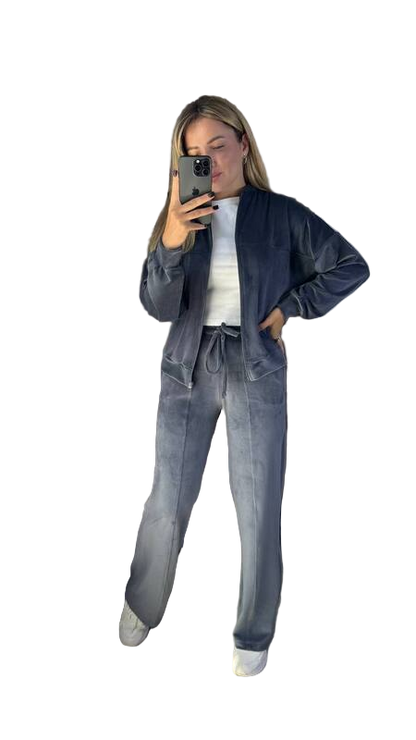 Velour Tracksuit with Zip-Up Jacket and Elastic Waist Pants