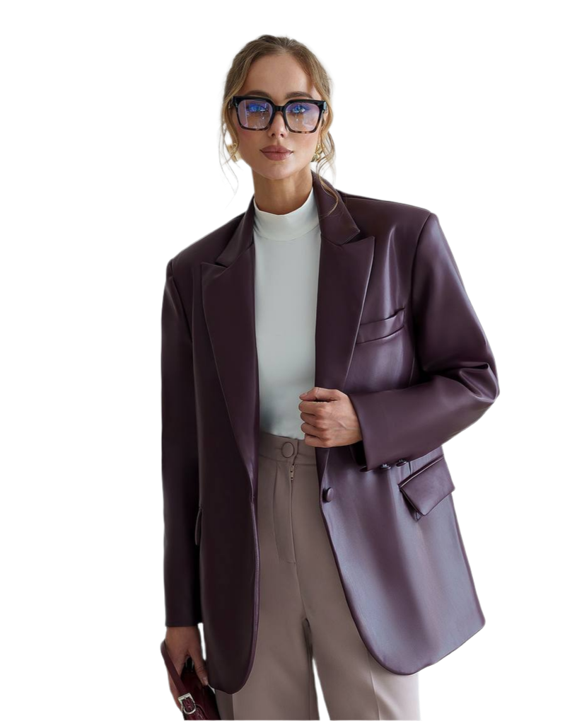 Womens Premium Eco Leather Suede Blazer in Wine