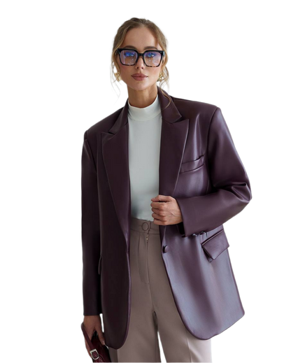 Womens Premium Eco Leather Suede Blazer in Wine