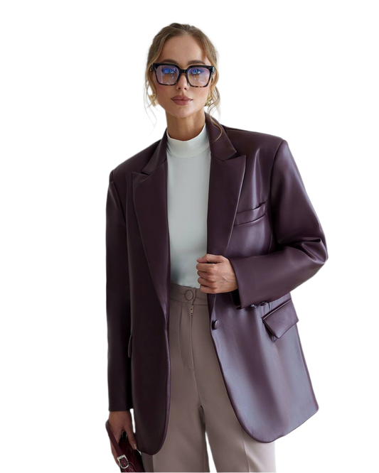 Womens Premium Eco Leather Suede Blazer in Wine