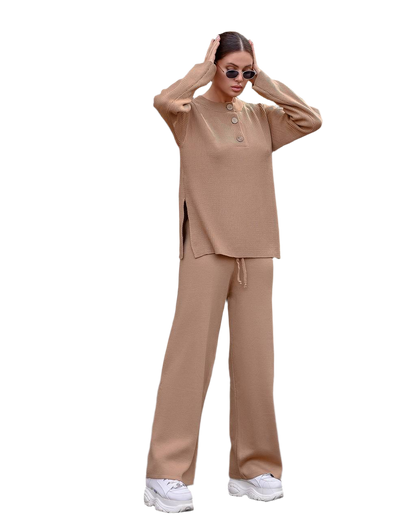 Stylish Beige Two Piece Sweater and Pants Set for Cozy Comfort
