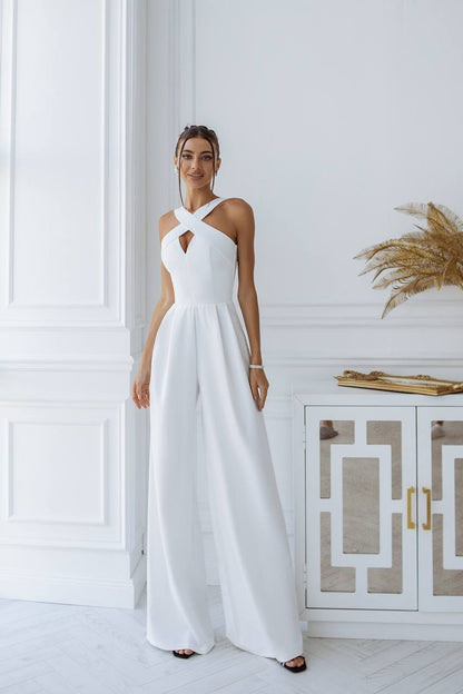 Electra Women's White Jumpsuit with Satin Details